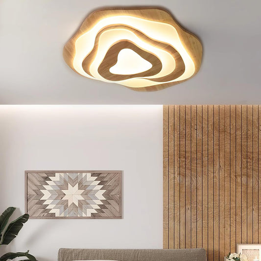 SENFAI LED living room ceiling light wood ceiling lamp 3000K warm white 50W Ø 60cm modern wooden lamp bedroom lamp living room lamp irregular round children's room lamp (not dimmable)