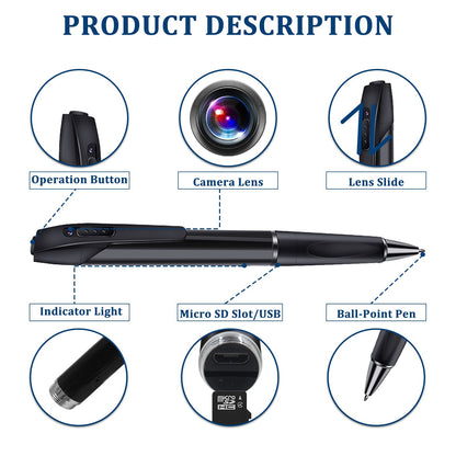 sakalaka Hidden Camera Pen Camera Portable Surveillance Camera 1080P HD Mini Camera Pen Small Spy Camera Pen for Home Office Meetings Recording (Includes 32GB SD Card)