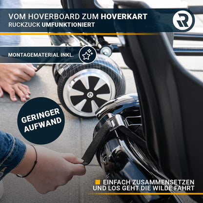 Robway Hoverkart | 𝐃𝐀𝐒 𝐎𝐑𝐈𝐆𝐈𝐍𝐀𝐋 ® - W1 W2 W3 & universal for 6.5" / 8" / 10" Boards - Hoverboard Seat - Hoverseat - Hovercart Seat - Rubber tires - Kids & Adults (Black)