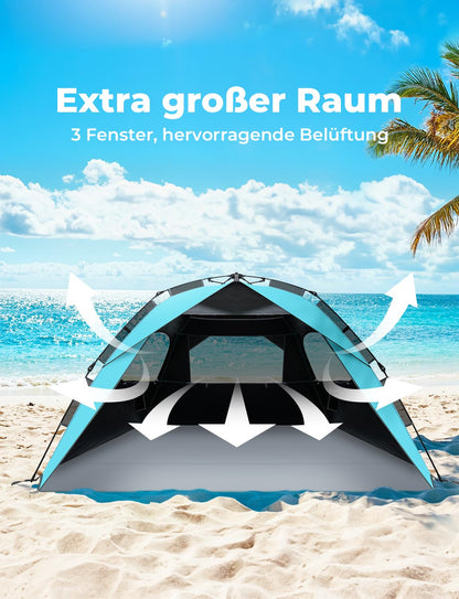 Glymnis Quick Up Beach Tent Automatic Beach Tent UV Protection 50+ Windproof Small Packing Size Blue Beach Tent for 4 to 6 People