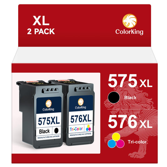 ColorKing PG-575 CL-576 XL replacement for Canon printer cartridges 575 576 XL PG-575XL CL-576XL for Canon PIXMA TS3550i TS3551i TS3750i TS3751i TS3752i TR4750i TR4751i TR4755i TR4756i (1 black, 1 color)