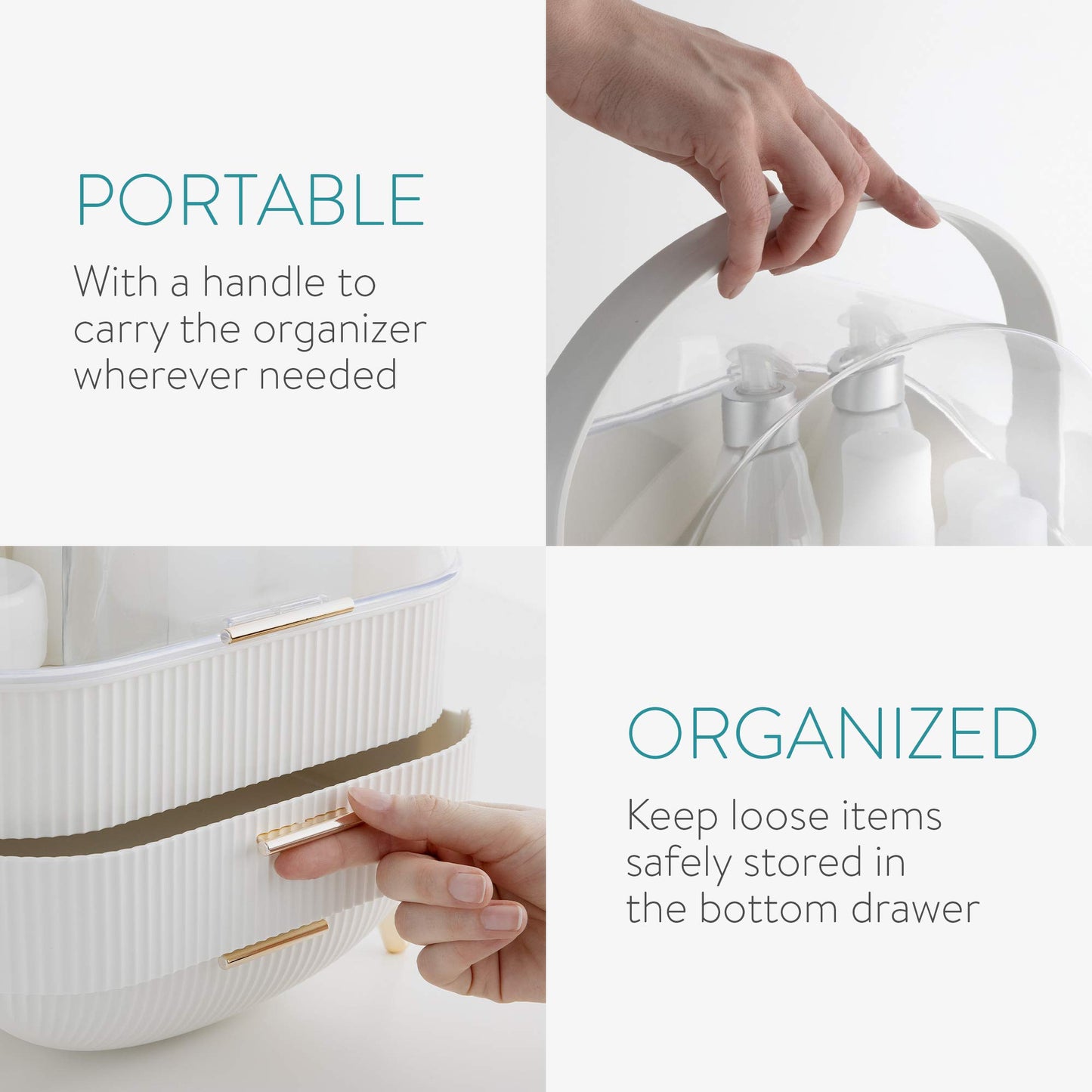 Navaris Makeup Organizer - storage for cosmetics - organizational system with 2 drawers - portable storage box for bathroom or vanity - White