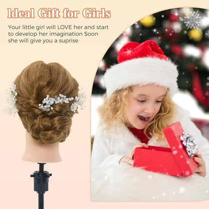 Neverland 24 inch Makeup Head Styling Head Hairdresser with Stand 50% Human Hair Practice Head Training Heads Doll Head Barber Head Training Head With Holder + Hair Styling Braid Set