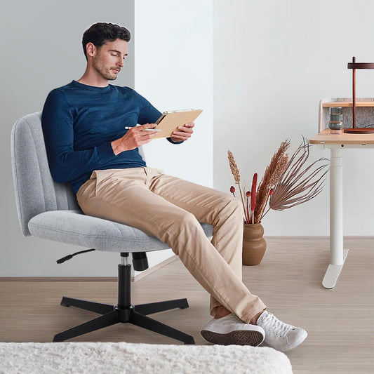 IWMH office chair without armrests, wide and thick swivel chair with wheels, height adjustable desk chair with corduroy, ergonomic chair, reading chair for sitting cross-legged (Gray)