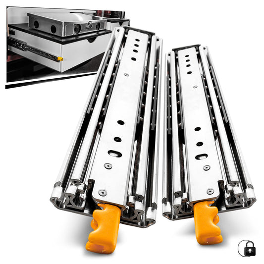 AOLISHENG Heavy Duty Drawer Slides Full Extension 1000mm, with locking function. Heavy duty slides can hold up to 150kg, sold in pairs (2 pieces).