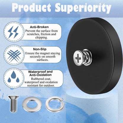 Cveenk 8 pieces Neodymium Magnets Rubber Coated, Ø 43mm Rubber Round Magnets Anti-Slip, 15kg Strong Magnets with M6 Thread for Vehicles Lamps Instruments and Equipment