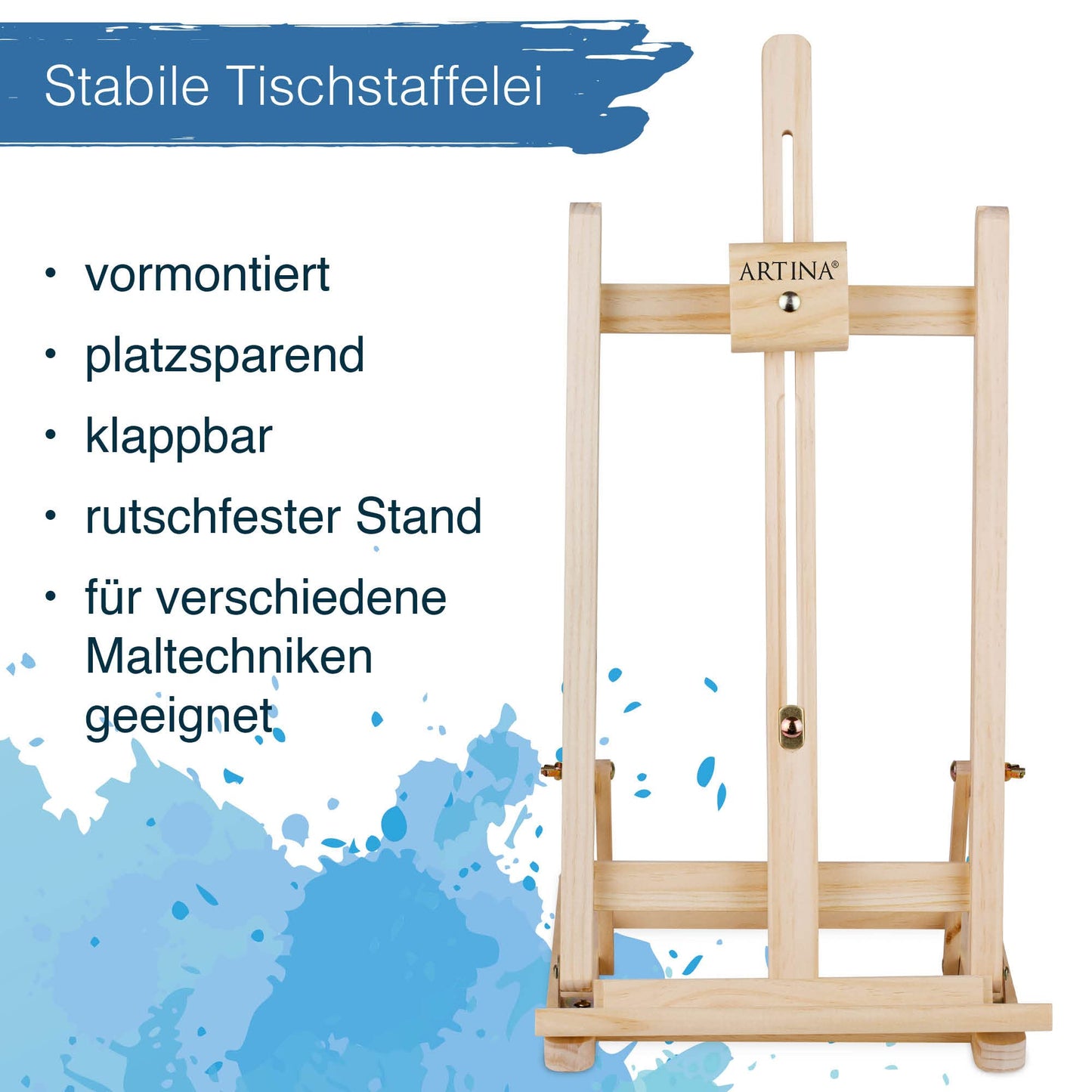 Artina 25-piece Premium Painting Set with Table Easel Lisbon - Painting Supplies Artist Set 8x 12ml Acrylic Colors Set, 5x Canvas Set, Brushes - Painting Set for Adults Kids - FSC® Easel Set
