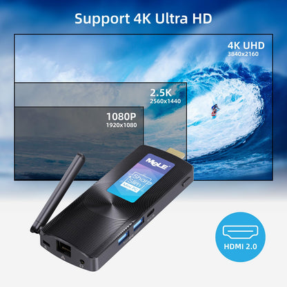 MeLE PCG02 fanless mini PC stick, Celeron J4125 8GB 256GB micro desktop computer stick, supports HDMI Wi-Fi5 Gigabit Ethernet, BT4.2 in business office industrial IoT media home.