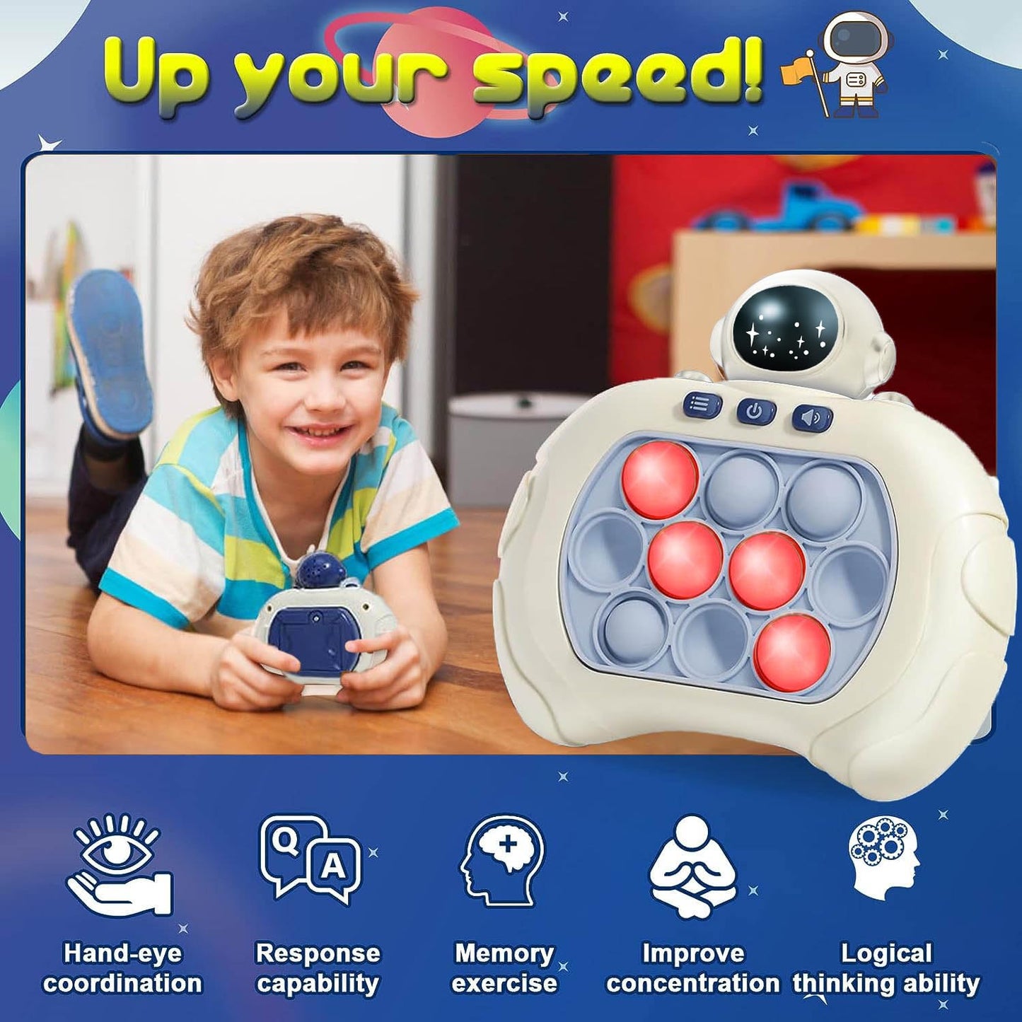 Quick Push Pop Game, Fidget Toys Pro for Kids & Adults, Handheld game, fast puzzle machine, push bubble stress toy, gift for boys, girls, teens.