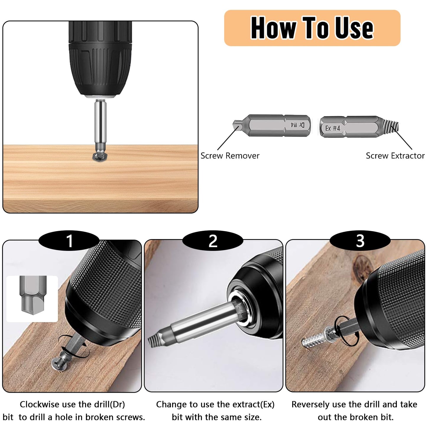 SE22 Screw Extractor for damaged screws, screw remover, tool for removing broken screws with separate polishing and magnetic extension bit holder for damaged screws.