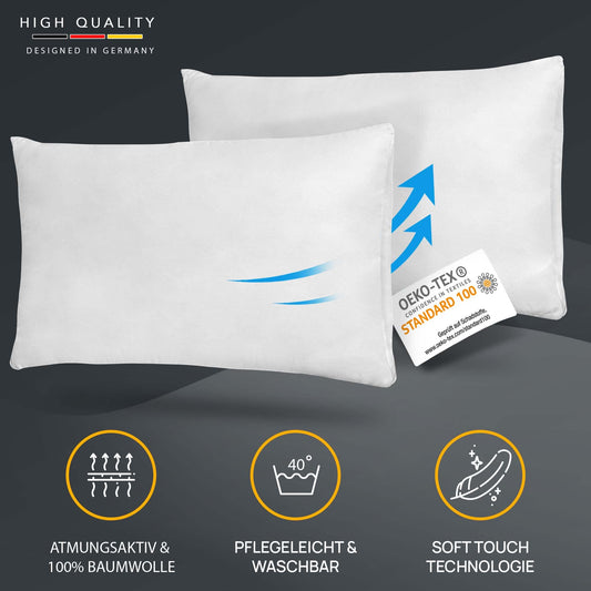 LILENO HOME feather pillow 40x80 cm [1 set] - Pillow 40 x 80 cm made of feathers as a head pillow, sleeping pillow and bed pillow perfect for allergy sufferers and children - Feather core pillow with 750 g feather filling each.