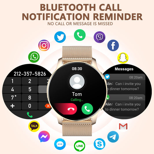 Erkwei smartwatch for women with phone function 1.32" touchscreen fitness tracker with pedometer heart rate sleep monitor waterproof watch for iOS Android