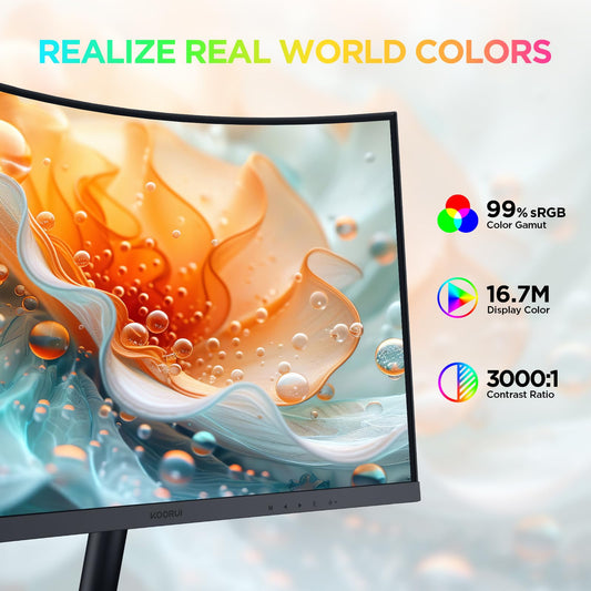 KOORUI Curved Monitor - 27 inch FHD Curved Computer Monitor, VA Panel, 75Hz, 1500R Curvature, Tilt Adjustment, Eye Care, HDMI, VGA Gaming Monitor, Black