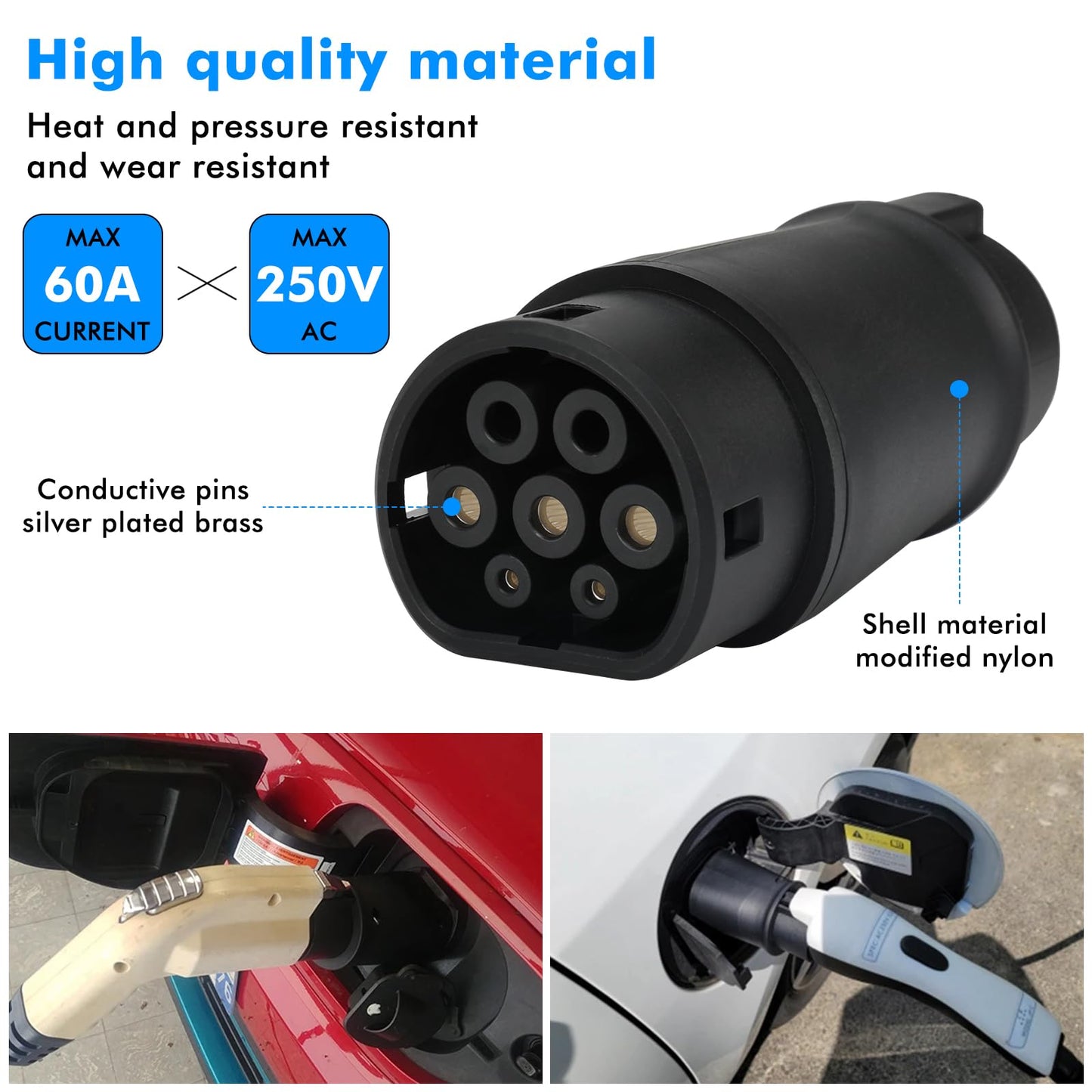 Opaltool EV Charging Cable Car Charger Adapter Type 1 to Type 2, 32A SAE J1772 to IEC 62196 (Mennekes) Car Charger Converter Electric Vehicle Charging Adapter