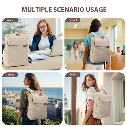 GOLF QUALITY laptop backpack, carry-on backpack 16 inches, backpack for women and men, waterproof business backpack, daypack for school, cycling, leisure, and travel in apricot color.