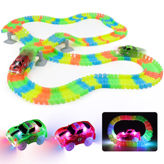 Toys for 3 years old. Race track for kids with 240 pieces. Glow tracks for cars. Great gift for girls and boys aged 3-6.