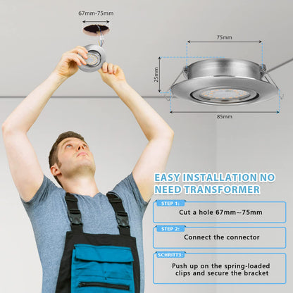 LED recessed spotlights 230V Flat Dimmable, 3-stage spots, 6W IP44 Bathroom recessed ceiling lights Ceiling spots, Warm White 3000K Swivel Recessed spotlights for bathroom kitchen living room, 6-piece set