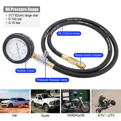 FreeTec oil pressure gauge, 140 PSI 10 Bar engine cylinder oil pressure tester set, oil pressure gauge automotive tool for car truck tractor (blue)