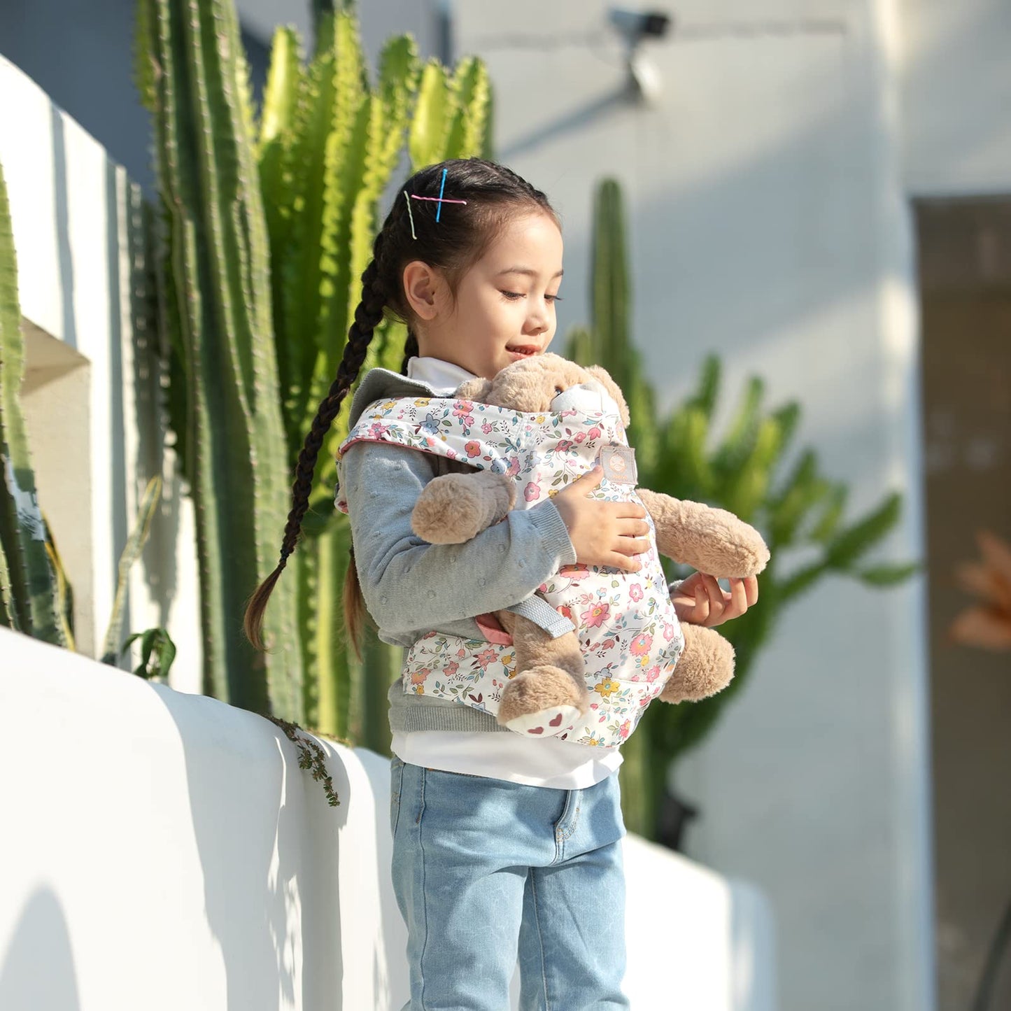 GAGAKU doll carrier for kids, doll front carrier, doll backpack, doll accessory with adjustable straps - Pink - Flower