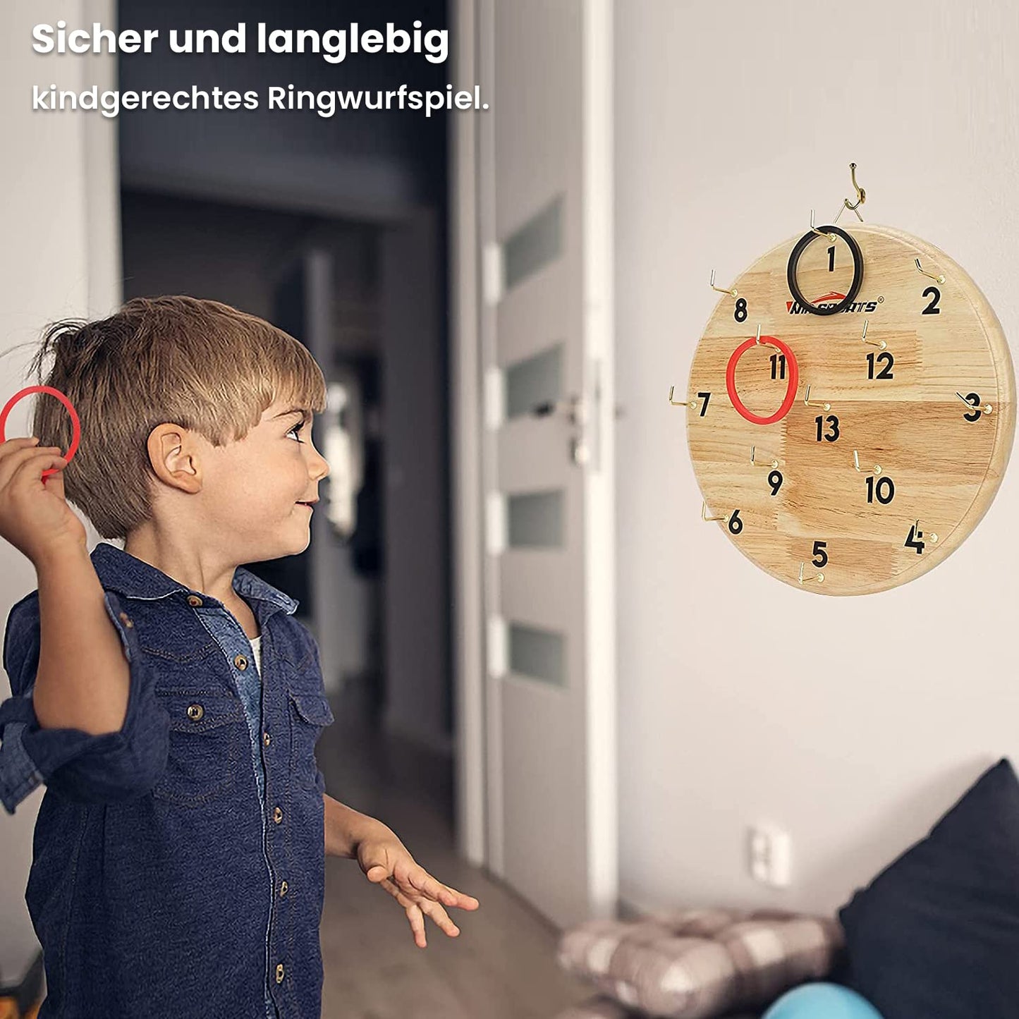 Hookey® Game - Ring Toss Game with Target - Wooden skill games for kids and adults - Toy for indoor and outdoor use to liven up birthday parties and fairs - Darts.