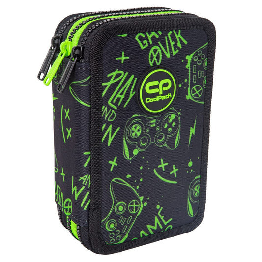 CoolPack XXL pencil case 3-Fold school pencil case, triple pencil case, pencil case for girls, boys, 44-piece filled student case 3-story, Game Night