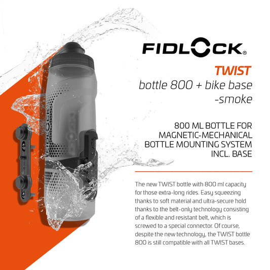 Fidlock Twist Bottle 800 Ml + Bike Base Grey - Innovative magnetic bike bottle incl. 800 ml size - Color Transparent