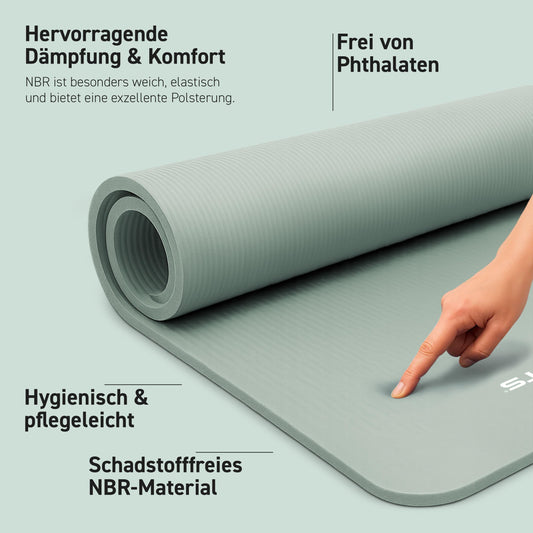 MSPORTS Gymnastics Mat Premium including carrying strap + exercise poster + workout app I Skin-friendly fitness mat 190 x 60 x 1.5 cm - Stone Gray - Phthalate-free yoga mat