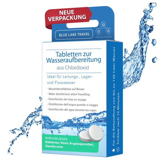 Blue Lake Travel Water Purification Drinking Water (4x30 Tablets) - Water Disinfection & Drinking Water Treatment - Chlorine Dioxide Tablets - Blackout Emergency Backpack - Emergency Equipment