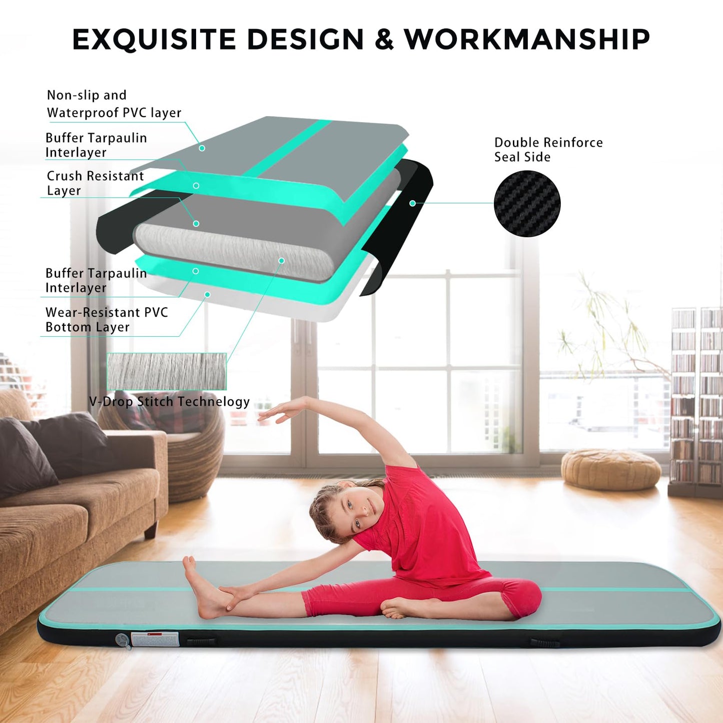Air Track, Gymnastics Mat 3/4/5/6m Inflatable Tumbling Mats with Pump Training Fitness Yoga Mat for Home Outdoor