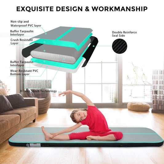 Air Track, Gymnastics Mat 3/4/5/6m Inflatable Tumbling Mats with Pump Training Fitness Yoga Mat for Home Outdoor