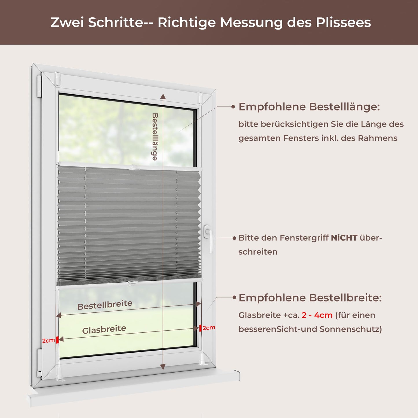 All-in-one pleated blinds without drilling, Klemmfix anthracite 40x180cm (WxH), pleated roller blind with clamp holder, blinds for windows and doors, privacy and sun protection.