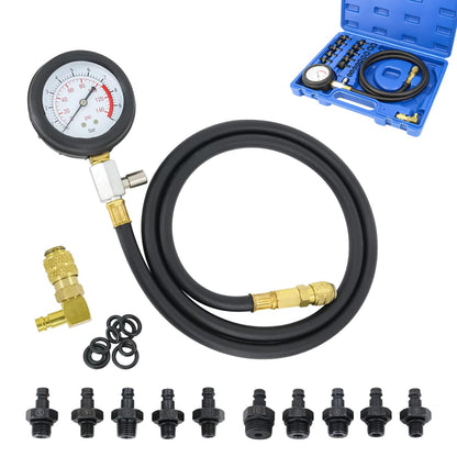 FreeTec oil pressure gauge, 140 PSI 10 Bar engine cylinder oil pressure tester set, oil pressure gauge automotive tool for car truck tractor (blue)