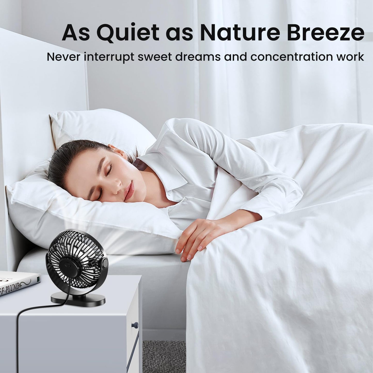 USB desk fan, powerful portable mini fan, 3 speeds for fast cooling, ultra-quiet & vibration-free, 360° rotating small fan with hook for home/office/kitchen.