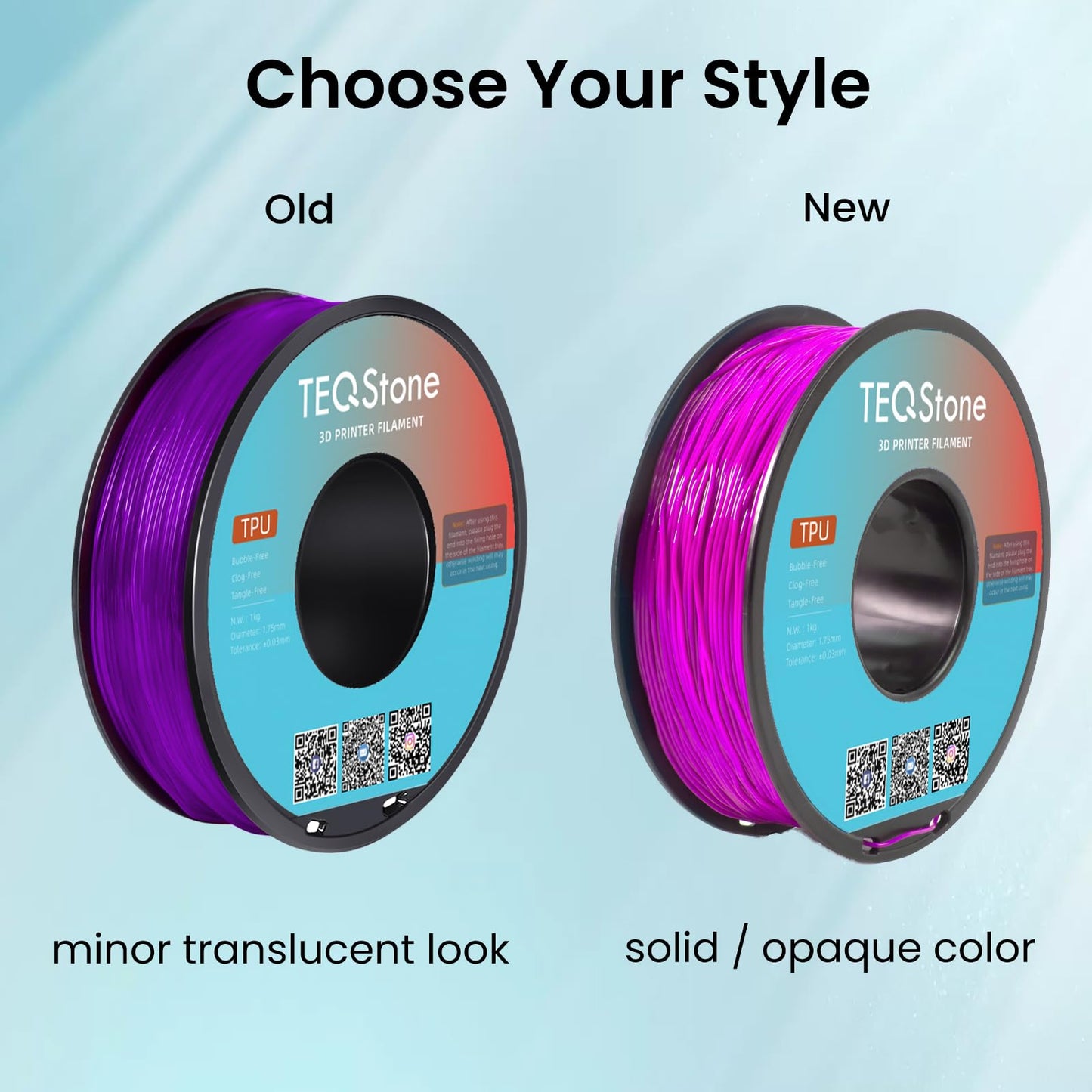 TEQStone TPU filament 1.75mm New Purple 1kg spool 95A Flexible Soft 3D printer filament Accuracy +/-0.03mm Vacuum packed