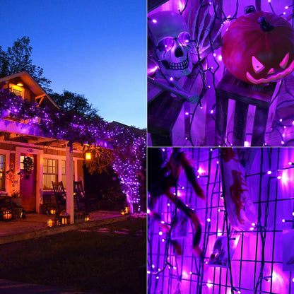 BrizLabs Halloween String Lights Outdoor, 20M 200 LED Purple Christmas String Lights Outside Battery Operated 8 Modes Waterproof Christmas Tree for Indoor Garden Balcony Window Horror Party Celebration Decor