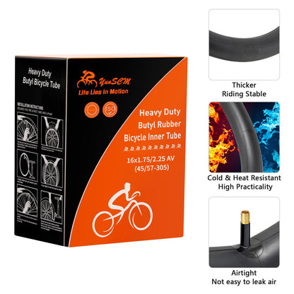 YunSCM 2PCS 45/57-305 Thickened 16 inch Tube 16x1.75 16x1.95 16x2.10 16X2.125 16X2.25 AV32mm Valve Compatible with Road Bikes, Mountain Bikes, Electric Bikes 16 inch Bike Tube 16x1.75/1.95/2.10/2.25