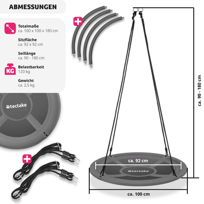 tectake® Nest Swing, capacity up to 120 kg, swing for children and adults, outdoor garden swing or indoor hanging chair, toy for garden or children's room (SIZE Ø 100 cm)