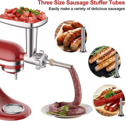 COFUN Vegetable Cutter & Meat Grinder for Kitchenaid Attachment Set, Includes Meat Grinder with 4 Grinding Plates, 3 Sausage Stuffing Tubes, and 3 Pcs Stainless Steel Shredder for Kitchenaid Attachment.