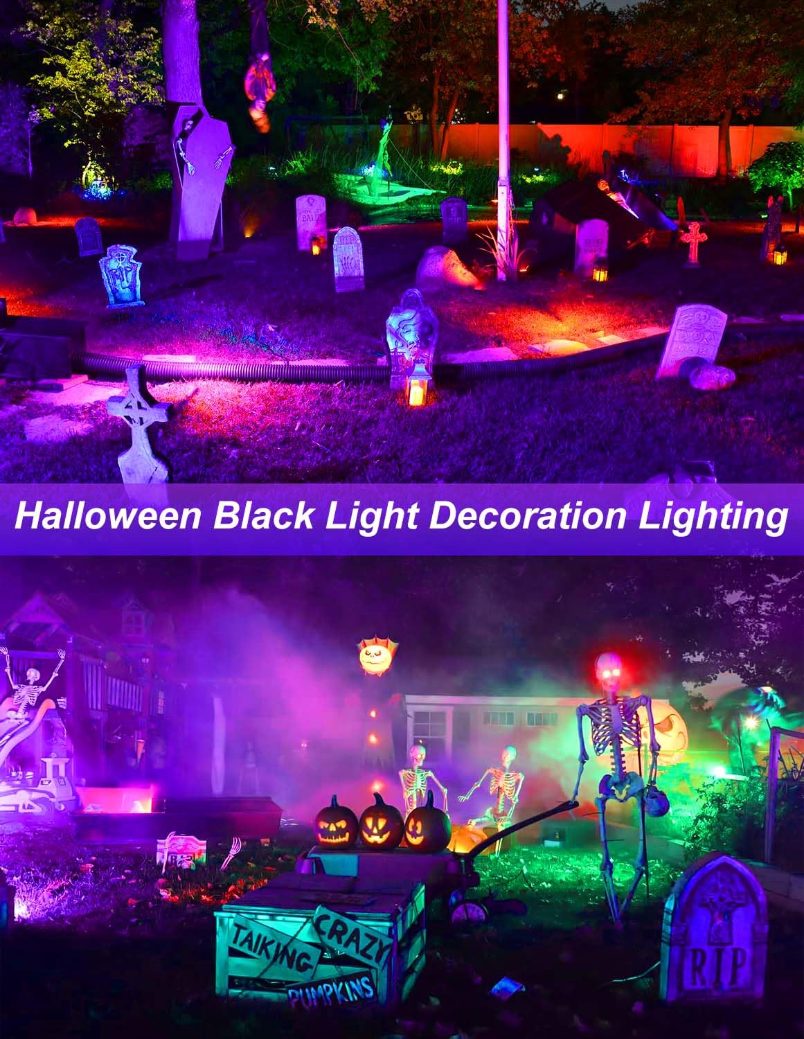 NATPOW UV Blacklight Lamp, Blacklight Bulb with Plug for Indoor Outdoor Use, Fluorescent Ultraviolet Ray Blacklight Party Light for Halloween Aquarium Bar Disco (2 Pieces)