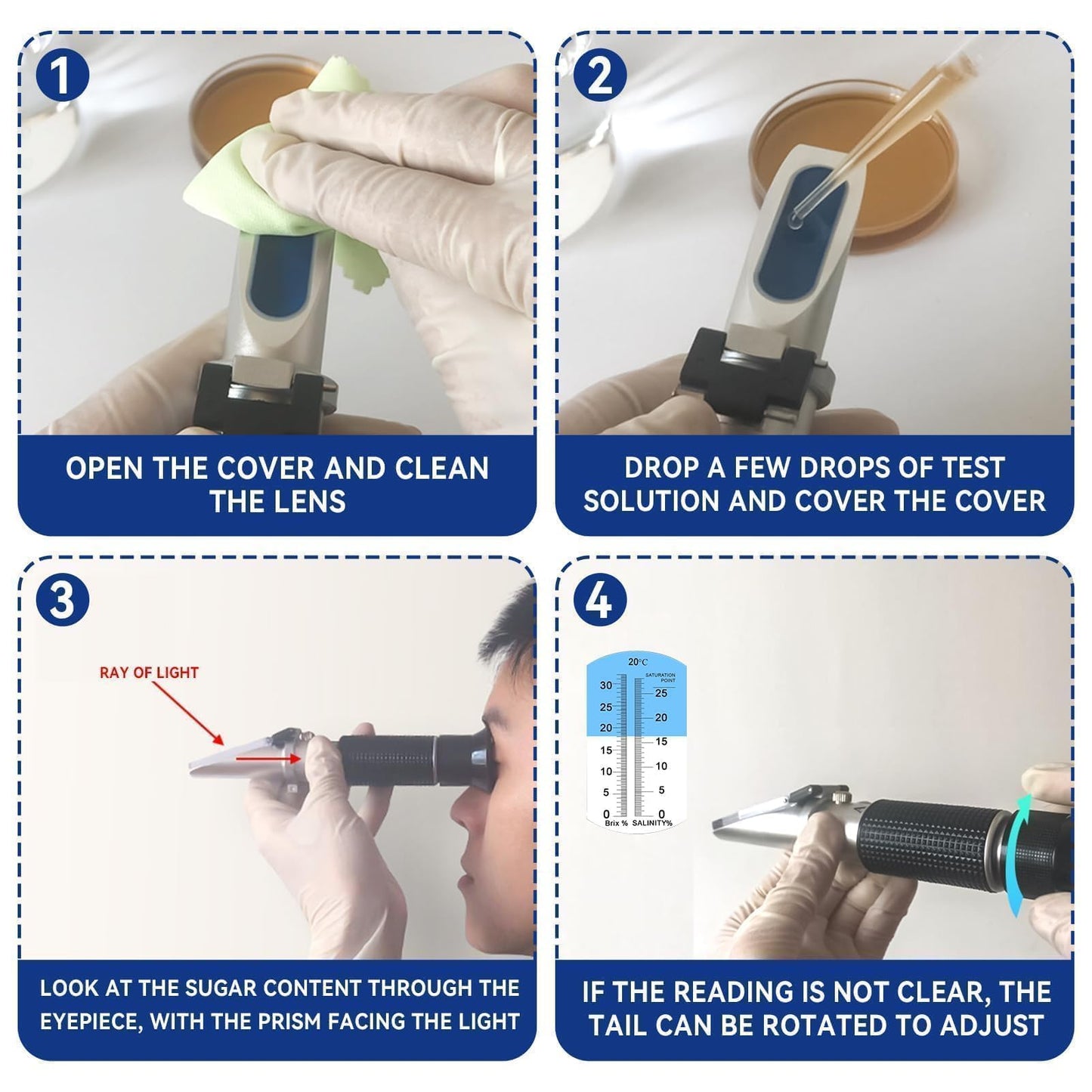 Refractometer Hydrometer, Refractometer Brix sugar, Antifreeze refractometer, 0-90% Brix meter refractometer Portable handheld refractometer for measuring sugar content, tester automatic.