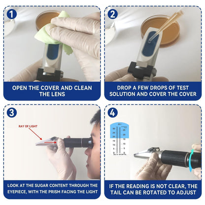 Refractometer Hydrometer, Refractometer Brix sugar, Antifreeze refractometer, 0-90% Brix meter refractometer Portable handheld refractometer for measuring sugar content, tester automatic.