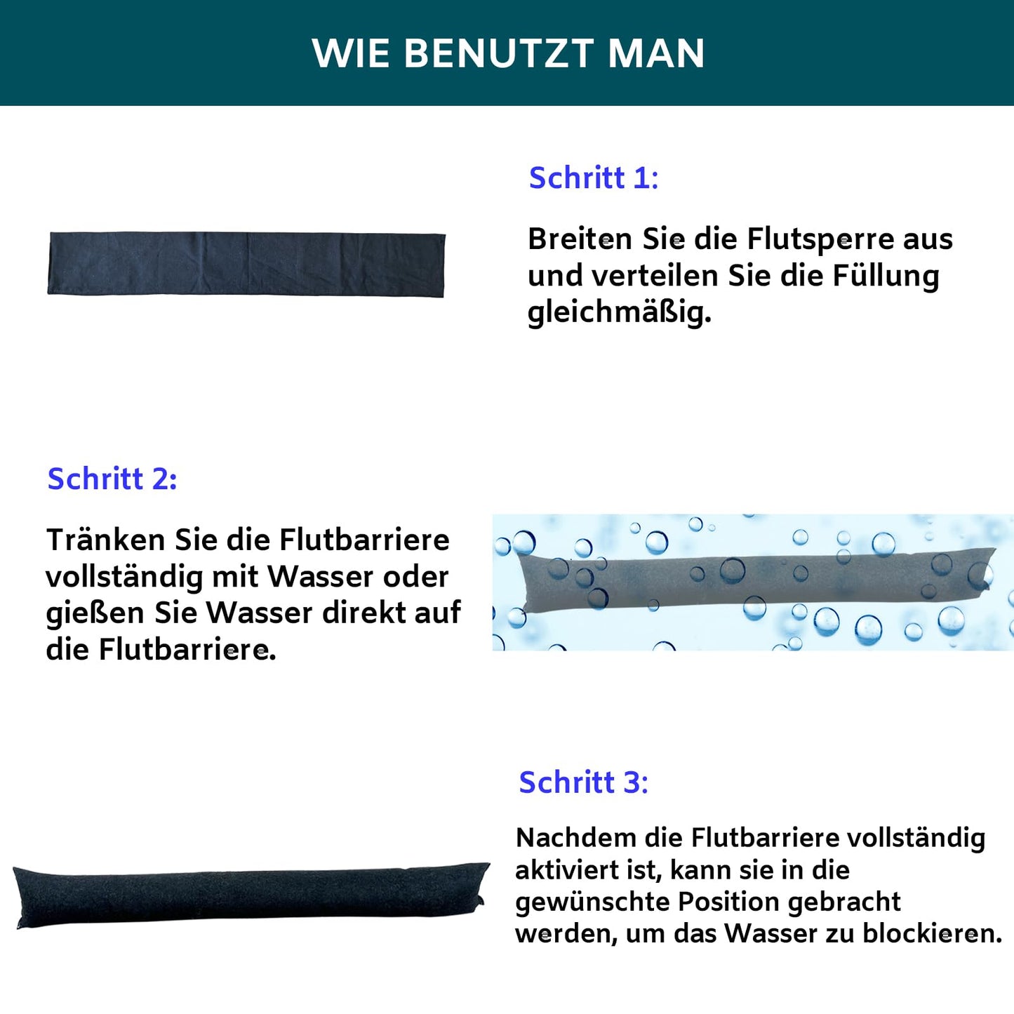 4 pieces of 150CM water-activated flood barriers for house doors, sandless flood protection bags for garages and basements (150CM-4 pieces)