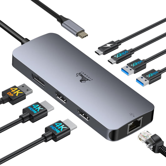 USB C Docking Station Dual Monitor 8 in 1 Laptop Docking Station for 2 Monitors with 4K Dual HDMI, DisplayPort, 1Gbps Ethernet, 100W PD, 3 USB A/C 3.0 Adapter. Compatible with Dell, HP.