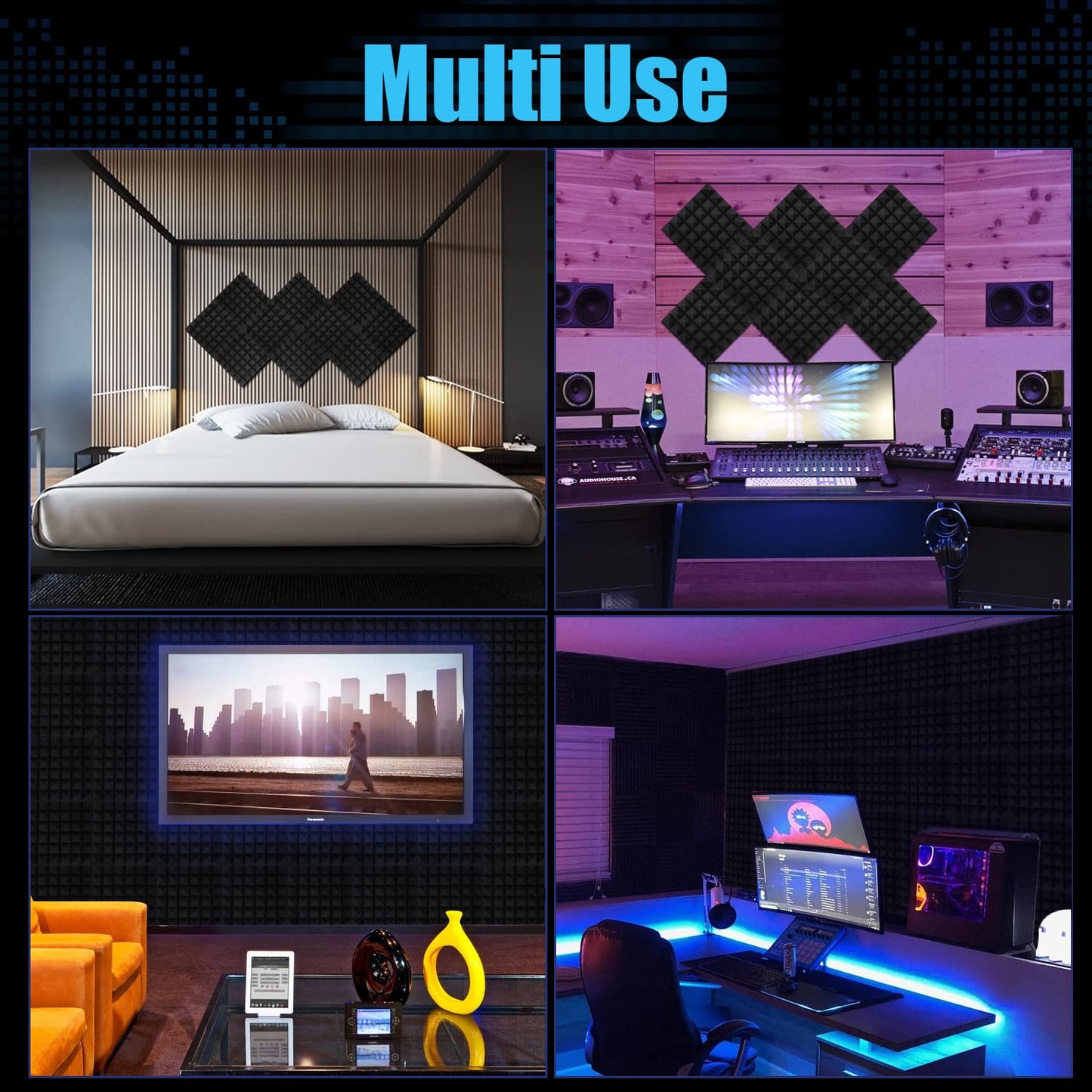 12 pieces of self-adhesive acoustic foam, soundproofing for podcast recording studios, reduce echo for home office ceiling tiles, 30x30x5cm.