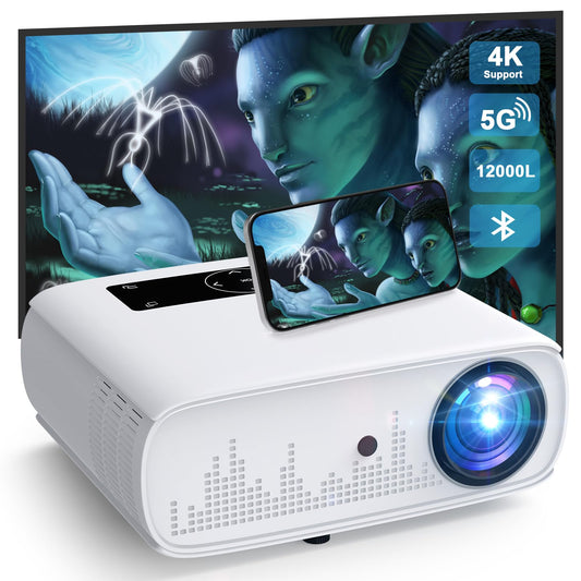 5G WiFi projector- 12000 lux native 1080P projector full HD home theater video projector 4K, Bluetooth projector WLAN projector 350'' display compatible with TV stick, HDMI, USB, X-Box, iOS/Android