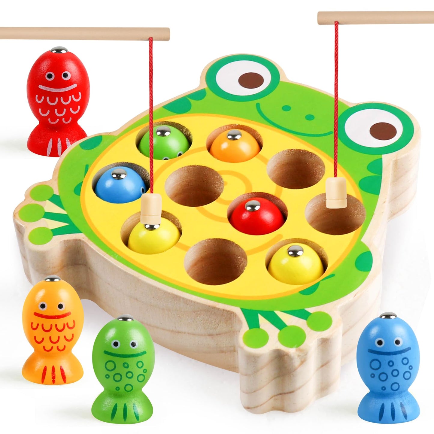 Skrtuan Montessori wooden toys, toys for 2 3 4 year olds Magnetic fishing toy to learn fine motor skills, educational games motor skills toy wooden fishing game for children