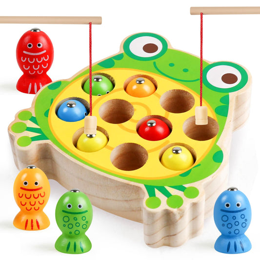 Skrtuan Montessori wooden toys, toys for 2 3 4 year olds Magnetic fishing toy to learn fine motor skills, educational games motor skills toy wooden fishing game for children