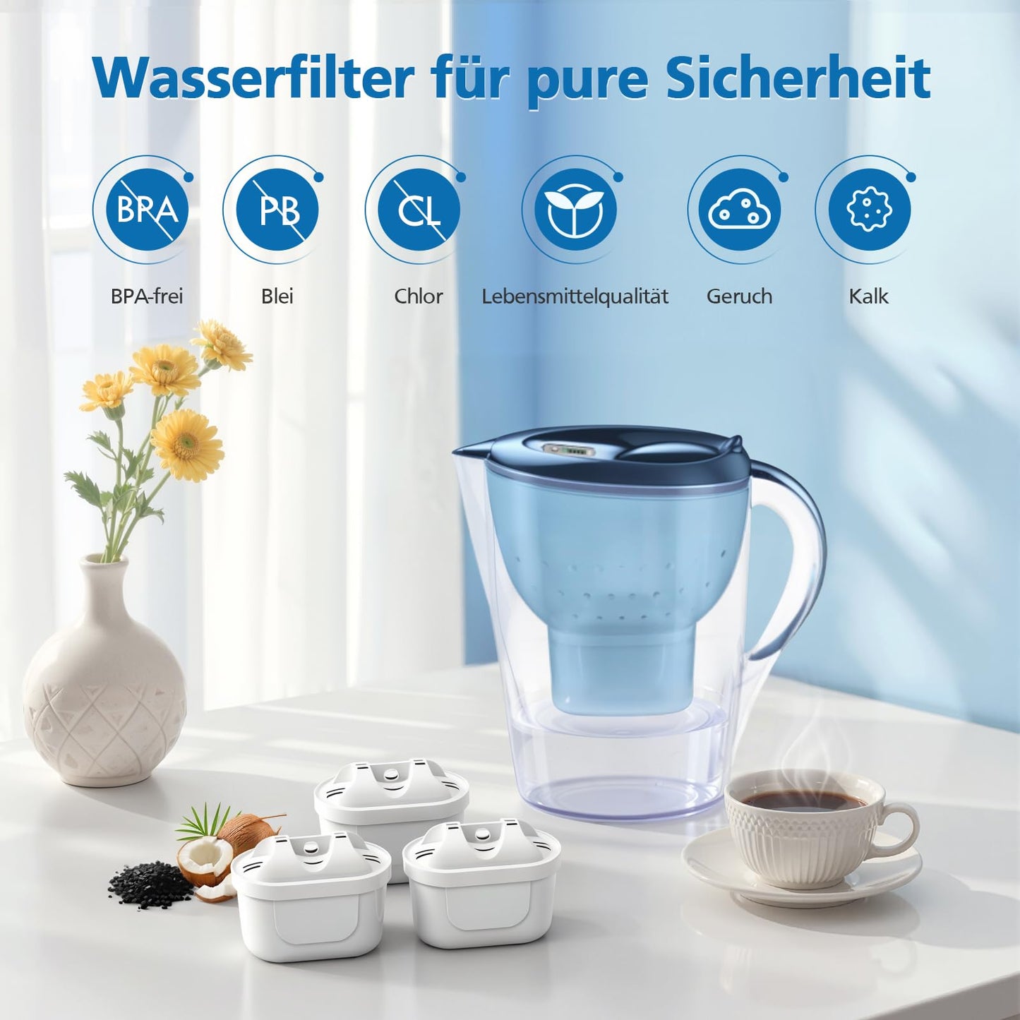 isinlive 8 Pack Water Filters for Brita Maxtra+ Water Filter Cartridges Compatible with Brita Style, Mavea Elemaris XL Water Tank - 8 Pieces