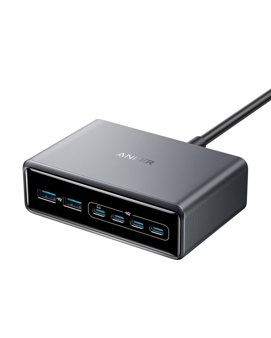 Anchor Prime Charger, 200W 6 Port GaN Charging Station, USB-C PD Desktop Charger with Fast Charging, compatible with iPhone 17/16/15 Series, Samsung, MacBook, Dell, and more.