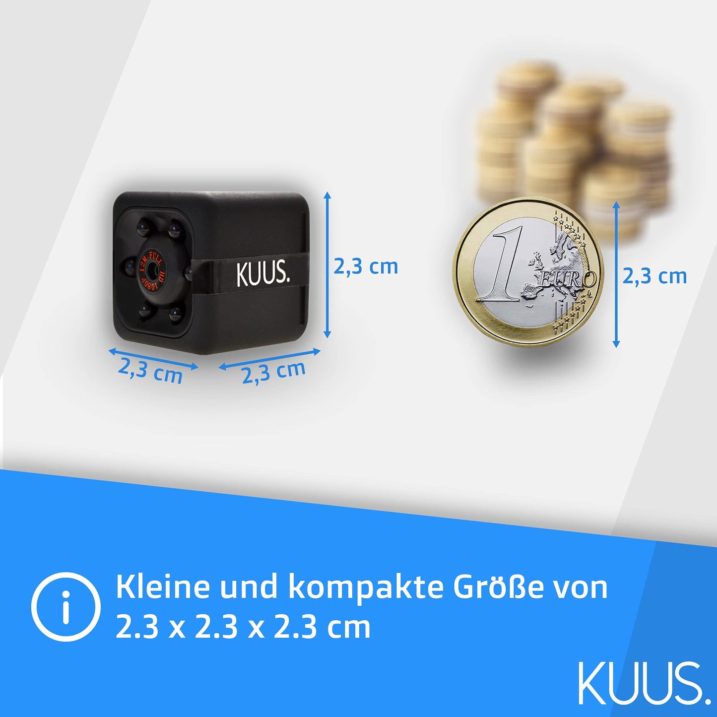 KUUS.® C1 Mini Surveillance Camera 2.3 cm | Indoor surveillance camera with night vision & motion sensor | Full HD 1080P Micro Camera without WLAN with recording 32GB SD card for indoor use.